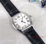 Copy Cartier Tortue Stainless Steel White Face Black Leather Band 24mm Watch